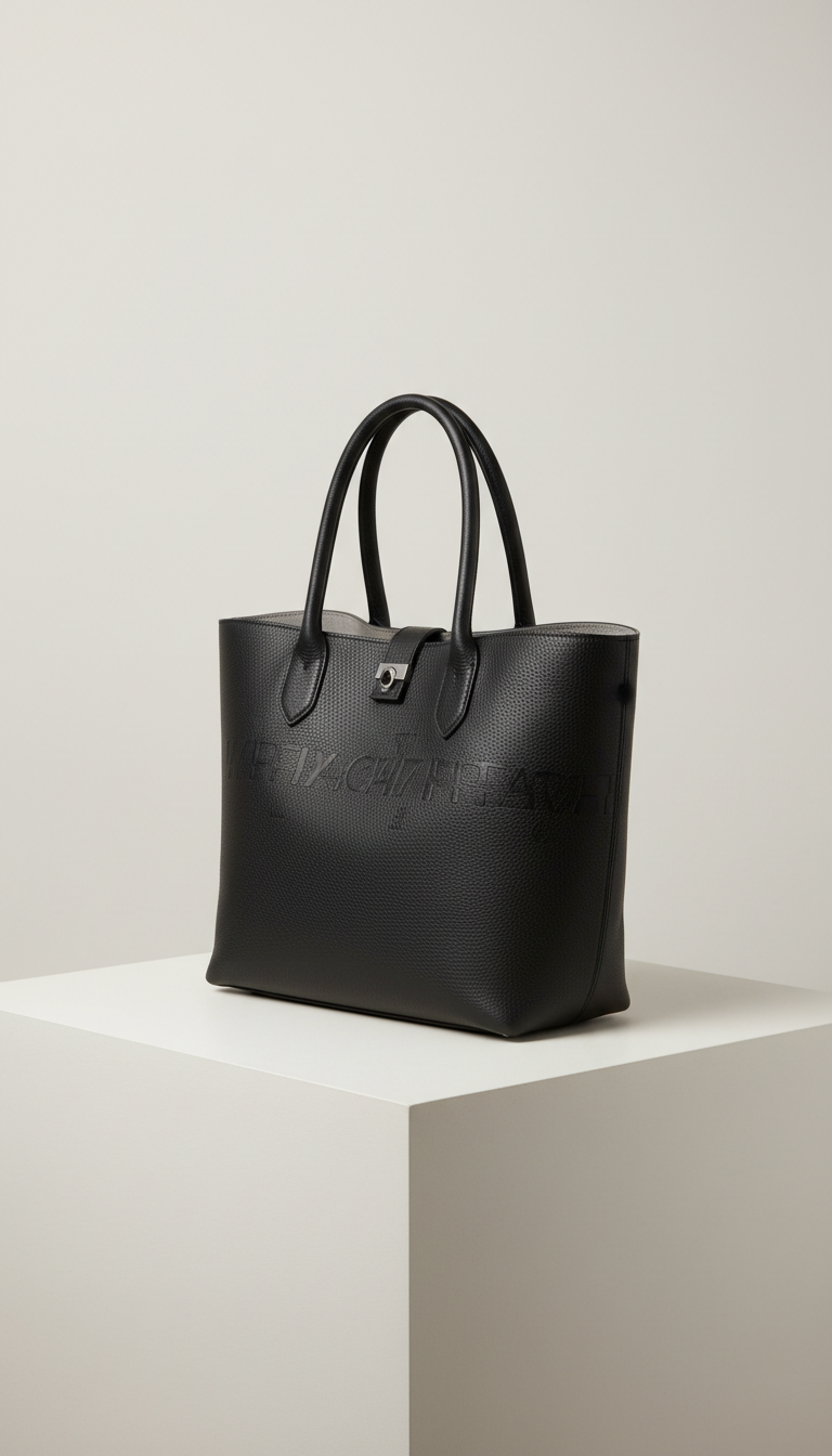 Black Leather Tote With Structured Silhouette