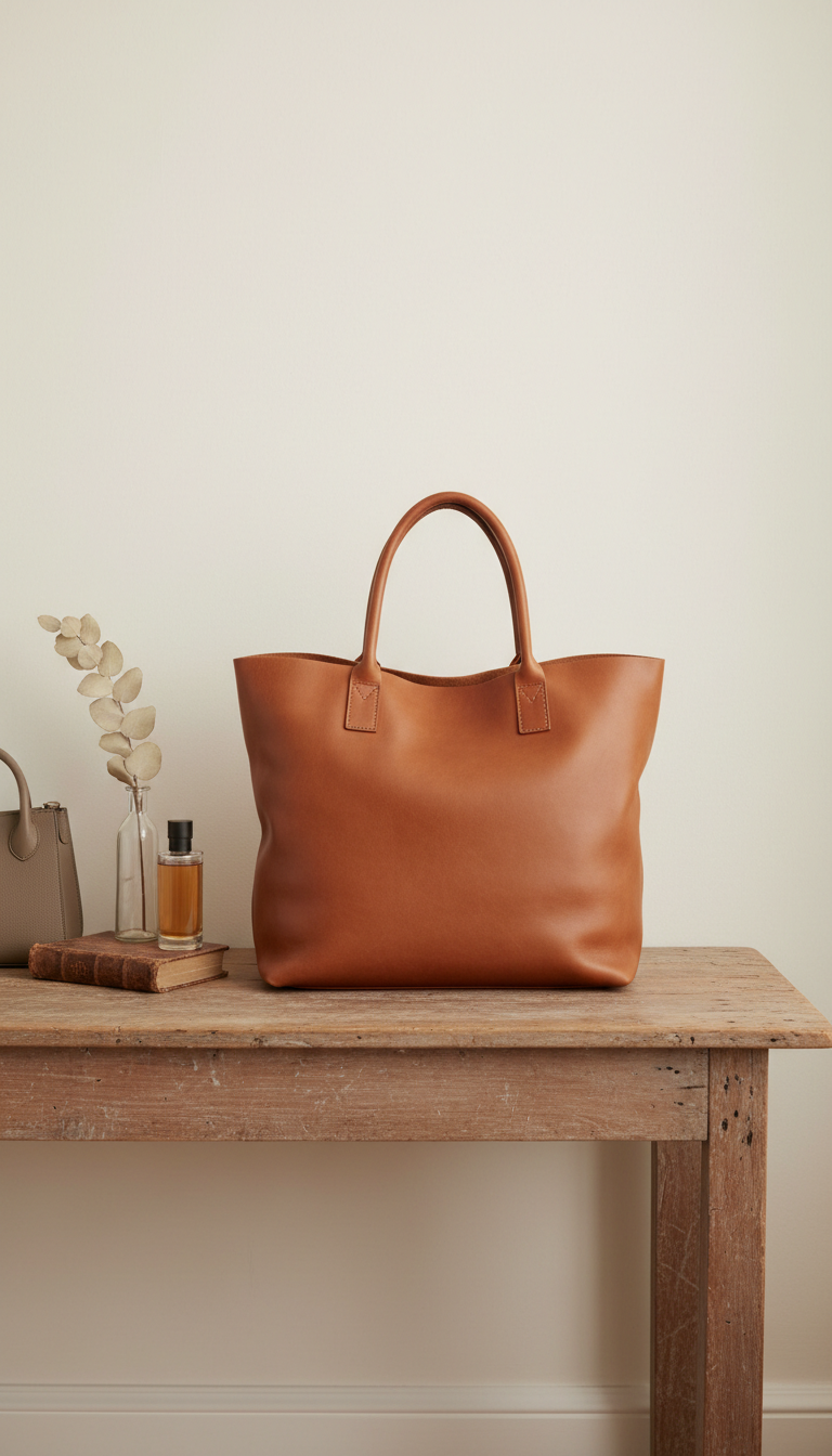 Italian leather tote with hand-finished edges